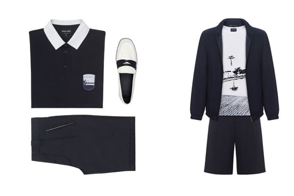 Espadrilla Canvas and Caiman (Dhs2,550); Shorts Cotton Stretch Solid Twill Garment Washed (Dhs3,050); Water repellant Cashmere Blend Wool blouson (Dhs11,700); all by Giorgio Armani