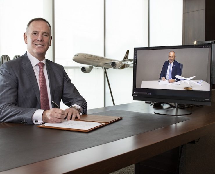 Tony Douglas, Etihad Aviation Group GCEO and Gonen Usishkin, EL AL Airlines CEO sign MOU agreement LR