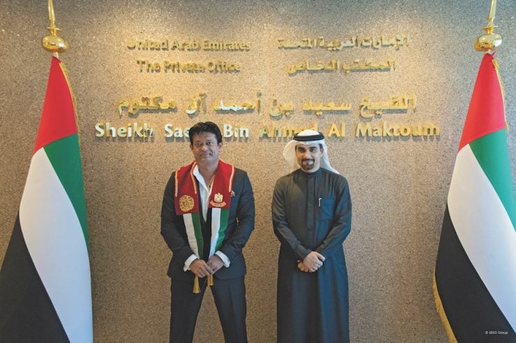 From left, Jayafar Moidu, founder and CEO of JMR Infotech and Hisham Al Gurg, CEO of SEED Group and the Private Office of Sheikh Saeed Bin Ahmed Al Maktoum