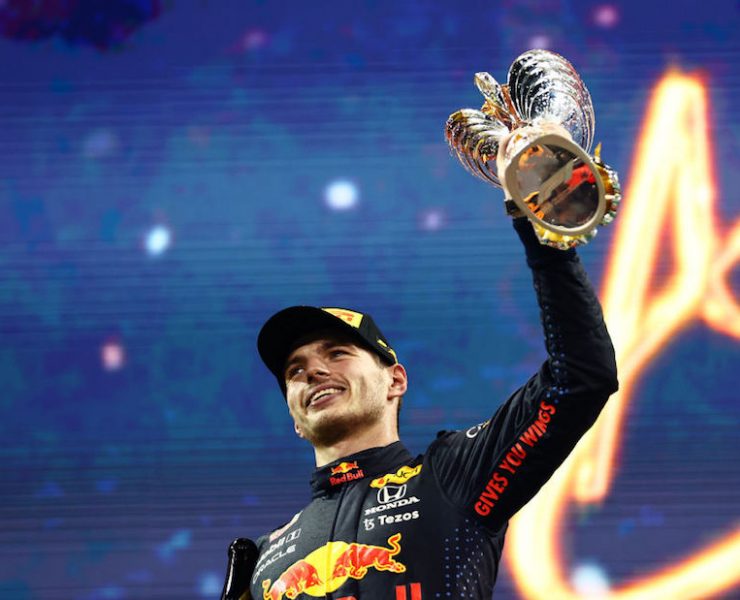 Race winner and 2021 F1 World Drivers Champion Max Verstappen in Abu Dhabi at Yas Marina Circuit (Photo by Mark Thompson/Getty Images)
