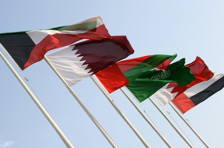 Flags of all 6 GCC member states, Doha, Qatar.