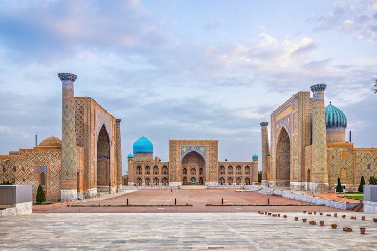 flydubai launches service to Samarkand; Registan square Samarkend, Uzbekistan