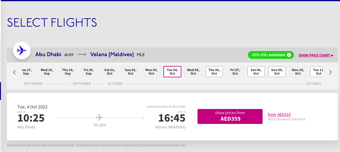 Wizz Air Abu Dhabi to Maldives