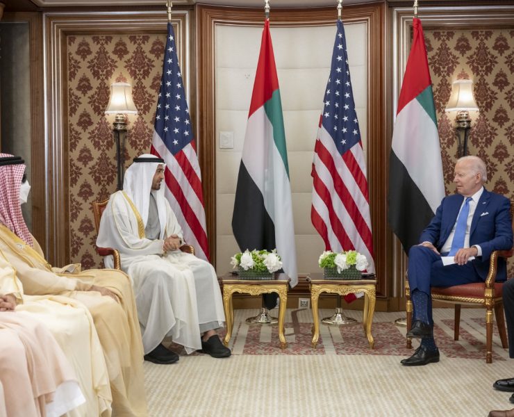 JEDDAH, SAUDI ARABIA - July 16, 2022: HH Sheikh Mohamed bin Zayed Al Nahyan, President of the United Arab Emirates meets with Joe Biden, President of the US, during the Jeddah Security and Development Summit. Image: WAM