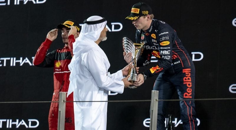 Max Verstappen Claims Winner's Trophy At F1 Etihad Airways Abu Dhabi ...