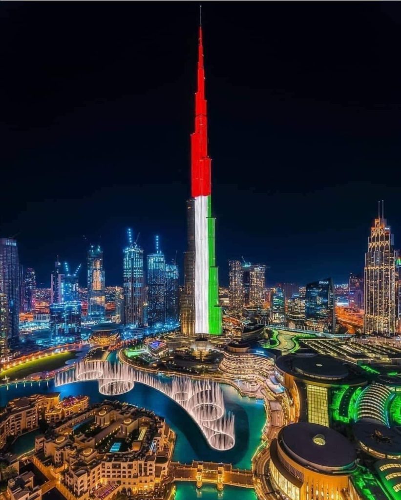 The world's tallest building Burj Khalifa was lit in the colours of the country's national flag