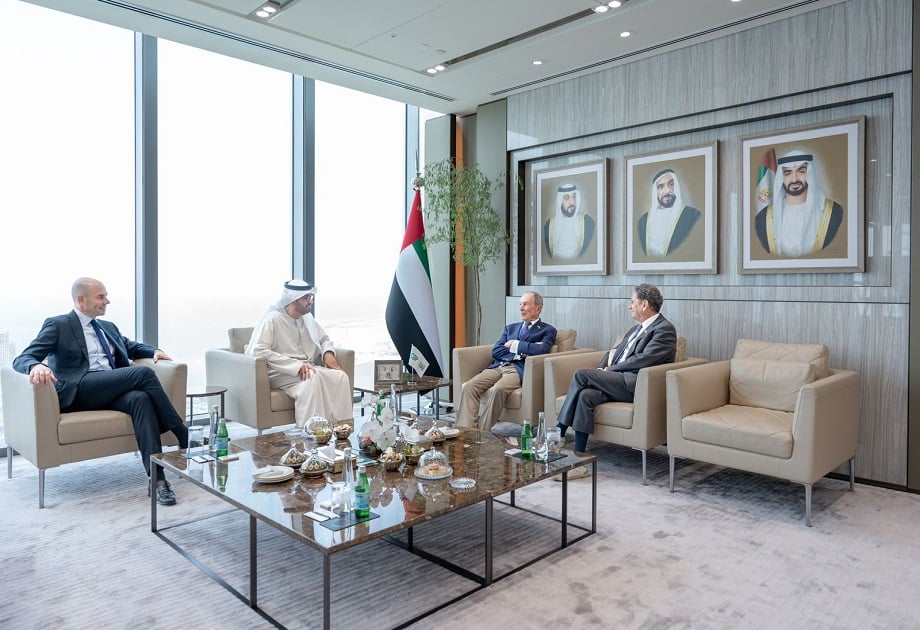 Dr Sultan Al Jaber, President-Designate of COP28, Francesco La Camera, Director-General of IRENA, and Michael R. Bloomberg. Image credit: IRENA
