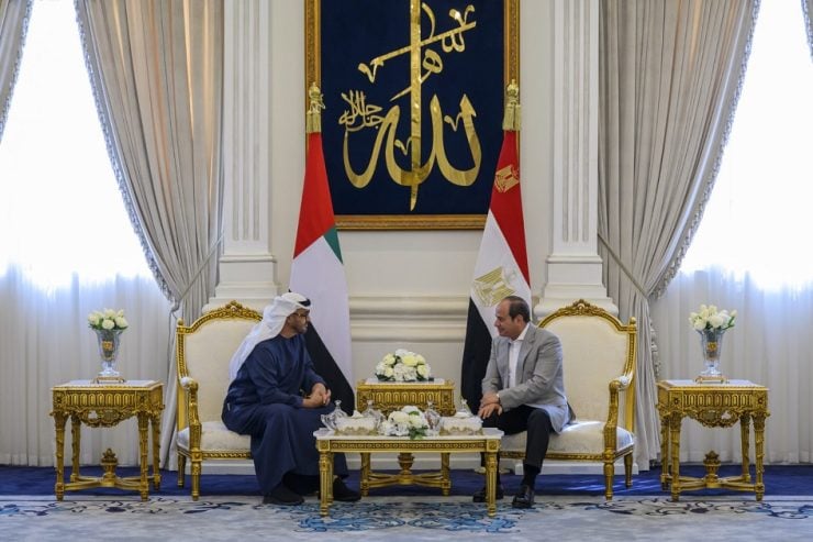 UAE President Sheikh Mohamed bin Zayed Al Nahyan, President of the United Arab Emirates (L) meets with HE Abdel Fattah El Sisi, President of Egypt