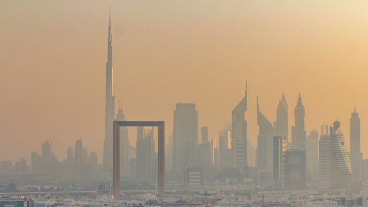 Dubai Frame symbolically faces both the older and newer parts of the city.