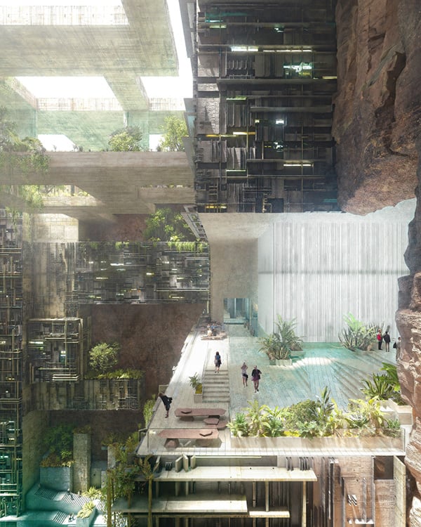 NEOM reveals 'upside-down', underground skyscraper in Saudi mountains