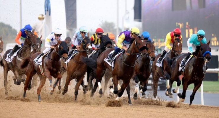 Jockeys compete in the Dubai World Cup horse racing event at the Meydan racecourse Image Getty Images