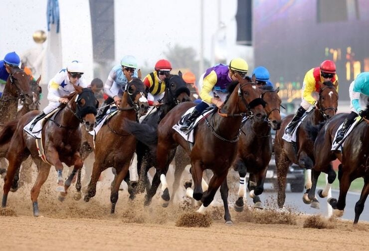 Jockeys compete in the Dubai World Cup horse racing event at the Meydan racecourse Image Getty Images