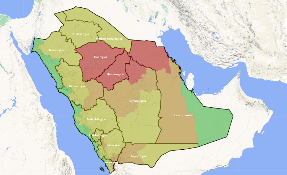 Saudi Arabia governorates - rain 