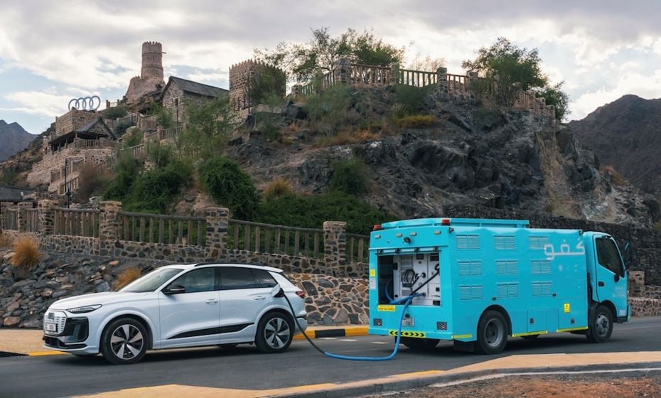 Audi Q6 e-tron and Cafu mobile EV charging prototype