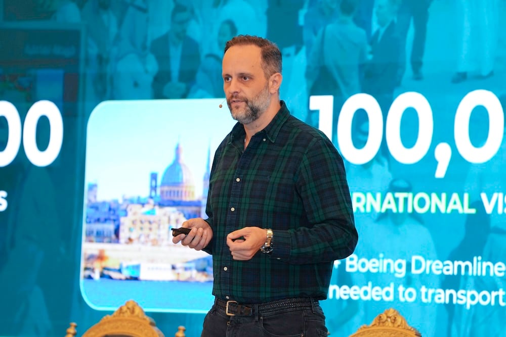 Michael Champion, CEO of Tahaluf, delivering his opening keynote. 