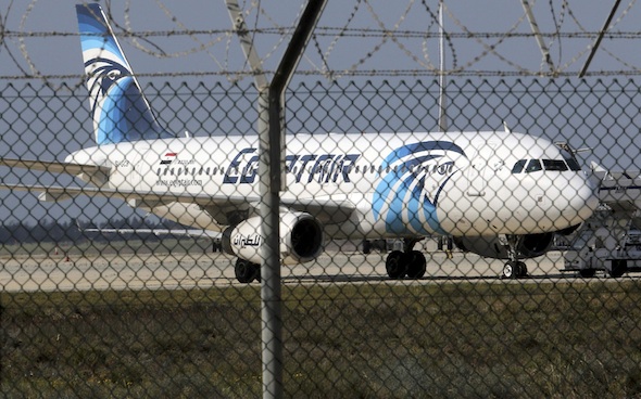 FILE PHOTO - An Egyptair Airbus A320 airbus stands on the runway at Larnaca Airport in Cyprus, March 29, 2016. Courtesy: Reuters 