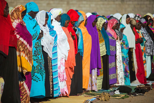 Muslims pray together at Zahra square in Juba, Sudan, to commemorate Eid Al Adha.  