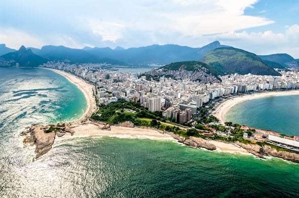 Aerial view of Arpoador in Rio de Janeiro.