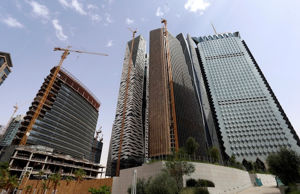 View shows the construction of the King Abdullah Financial District in Riyadh